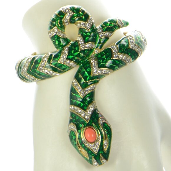 Vintage Kenneth Jay Lane KJL Enamel & Crystal Snake Bracelet - Picture 1 of 9